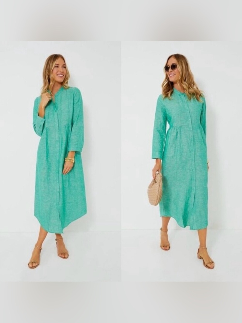 NWT TUCKERNUCK Pomander Place Lydell Linen Maxi Shirt Dress Sea Green Size M